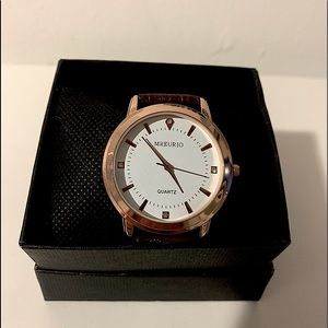 Mreurio quartz watch , rose gold , brown leather band Brand New….